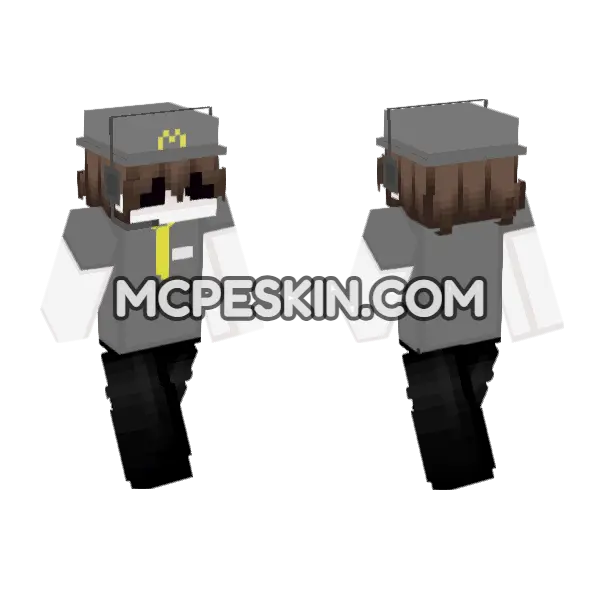 McDonald's Worker Brown Hair, front and back