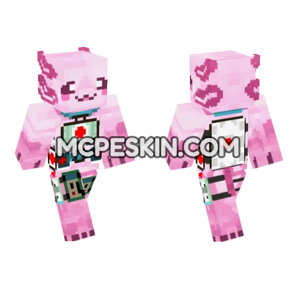Medical Pink Axolotl Minecraft Bedrock skin, front and back