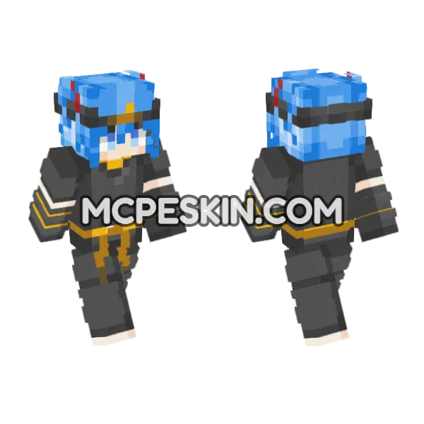 Mei Blue Hair Minecraft Bedrock skin, front and back