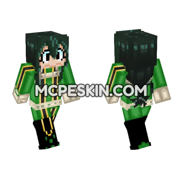 MHA Tsuyu Asui Skin Minecraft Bedrock skin, front and back
