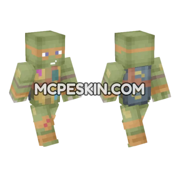 Michelangelo TMNT Skin Minecraft Bedrock skin, front and back