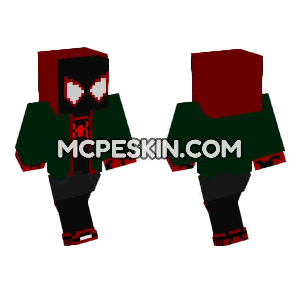Miles Morales Spider-Man Leap Of Faith Suit Minecraft Bedrock skin, front and back