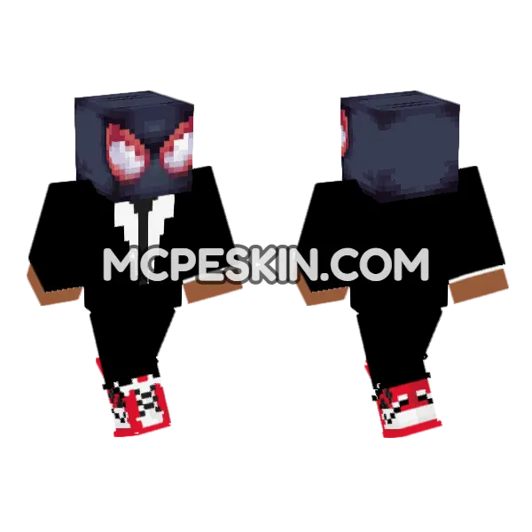 Miles Morales Tuxedo Minecraft Bedrock skin, front and back