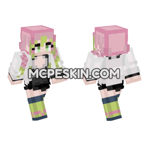 Mitsuri Kanroji Minecraft Bedrock skin, front and back