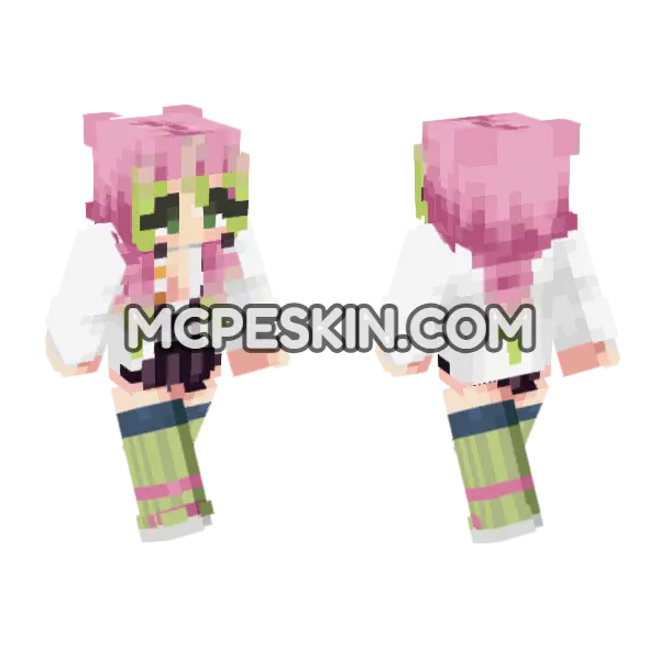 Mitsuri Kanroji Skin Minecraft Bedrock skin, front and back