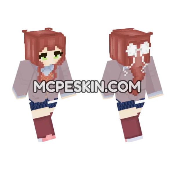 Monika Doki Doki Minecraft Bedrock skin, front and back