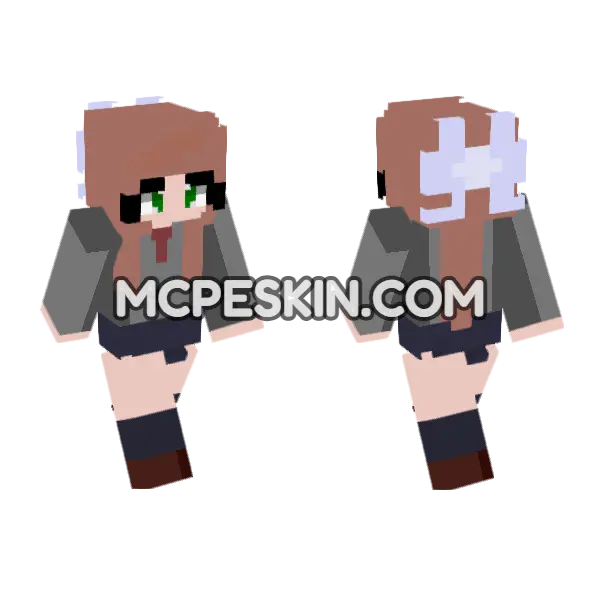 Monika Doki Doki Literature Club Minecraft Bedrock skin, front and back