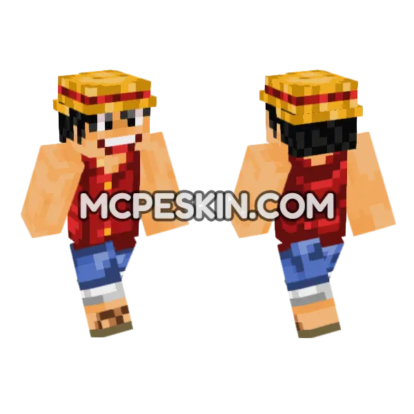 Monkey D Luffy Pre Timeskip Minecraft Bedrock skin, front and back