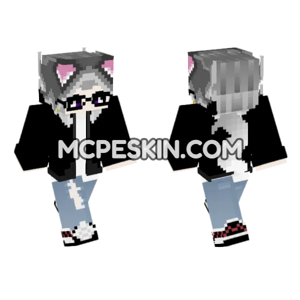 Moong 6888119 Cat Ears Minecraft Bedrock skin, front and back