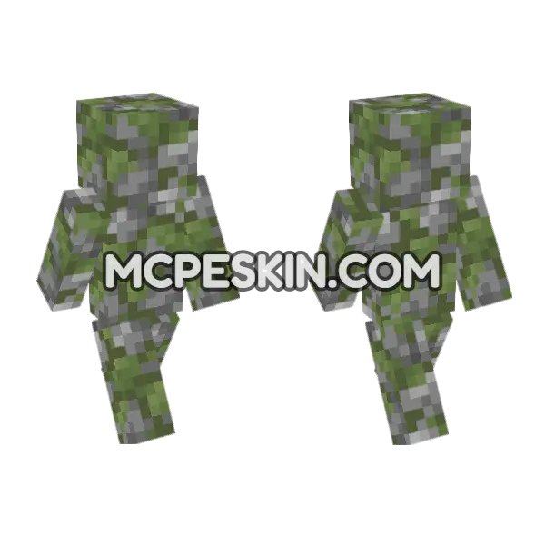Mossy Cobblestone Minecraft Bedrock skin, front and back