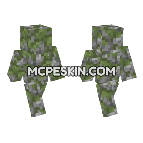 Mossy Cobblestone Minecraft Bedrock skin, front and back