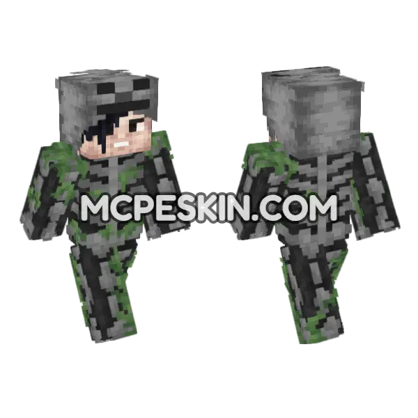 Mossy Skeleton Minecraft Bedrock skin, front and back