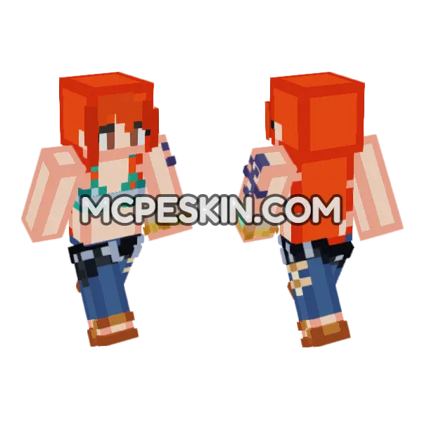 Nami Orange Hair Minecraft Bedrock skin, front and back