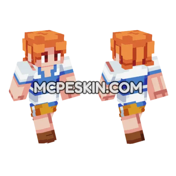 Nami Orange Hair Minecraft Bedrock skin, front and back