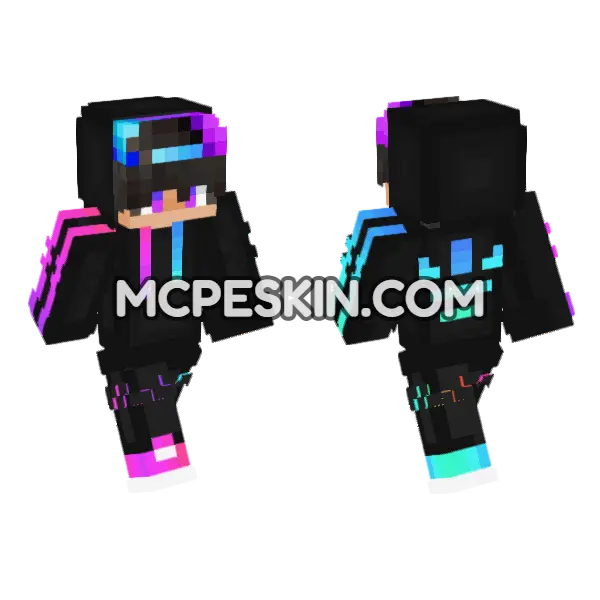 Neon Aaron Minecraft Bedrock skin, front and back