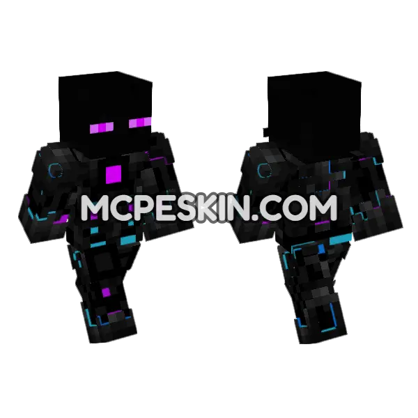 Neon Enderman Minecraft Bedrock skin, front and back