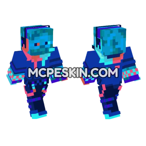 Neon Gamer Zombie Minecraft Bedrock skin, front and back