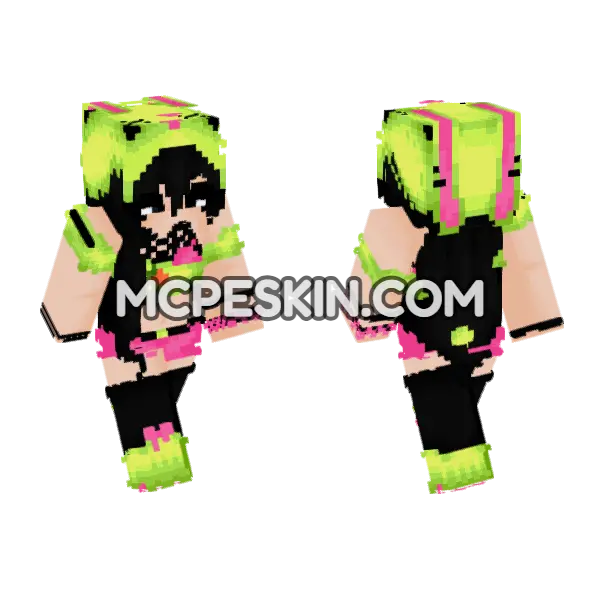 Neon Rabbit Girl Minecraft Bedrock skin, front and back
