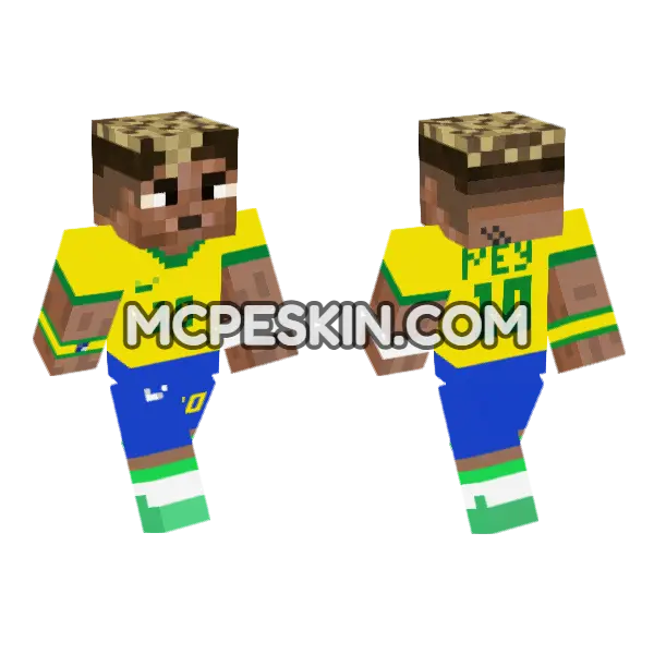 Neymar N10 Footballer Minecraft Bedrock skin, front and back