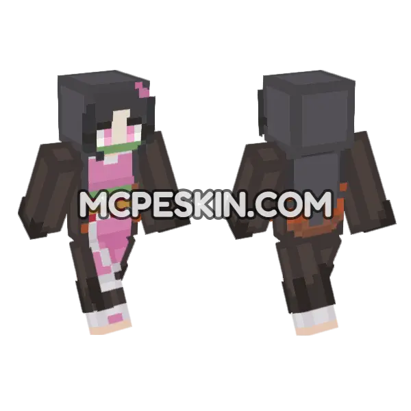 Nezuko Kamado Minecraft Bedrock skin, front and back