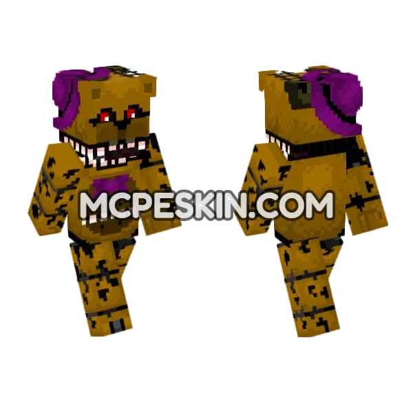 Nightmare Fredbear FNAF Minecraft Bedrock skin, front and back