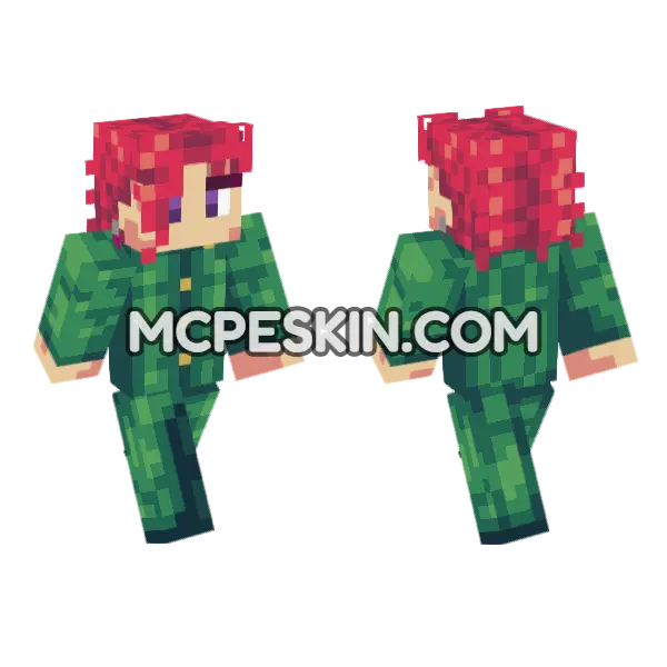 Noriaki Kakyoin Minecraft Bedrock skin, front and back