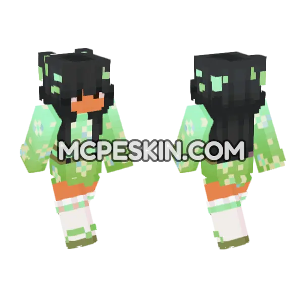 Nyoris Green Floral Outfit Minecraft Bedrock skin, front and back