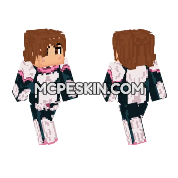 Ochaco Uraraka Season 1 Minecraft Bedrock skin, front and back
