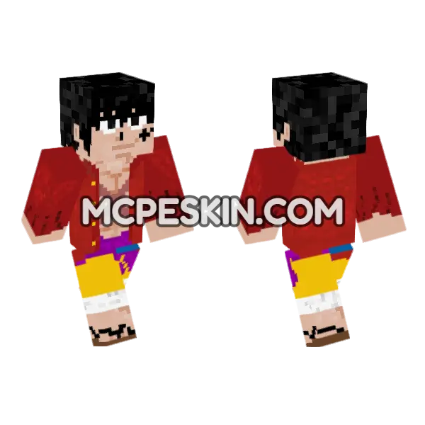 Onigashima Luffy No Hat Minecraft Bedrock skin, front and back