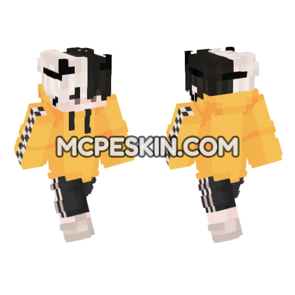 Orange Hoodie Girl Minecraft Bedrock skin, front and back