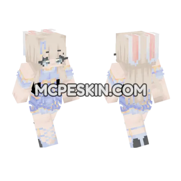 Pastel Blue Bunny Girl Minecraft Bedrock skin, front and back