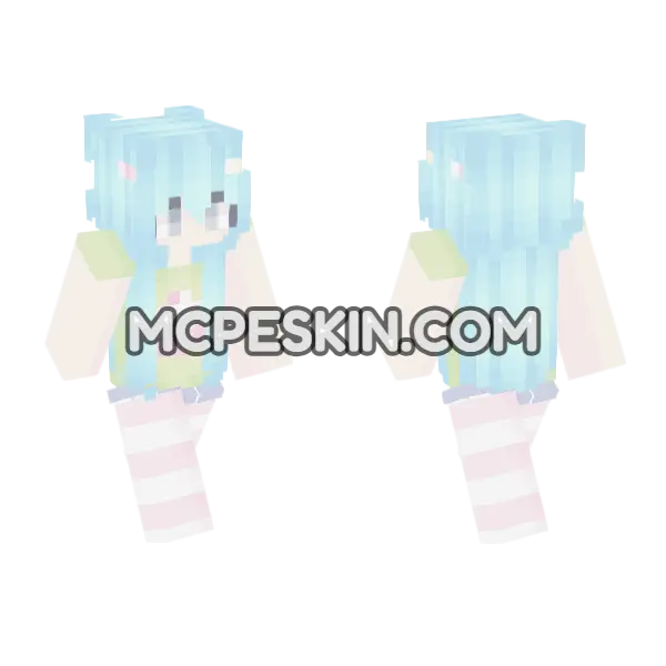 Pastel Blue Hair Girl Minecraft Bedrock skin, front and back