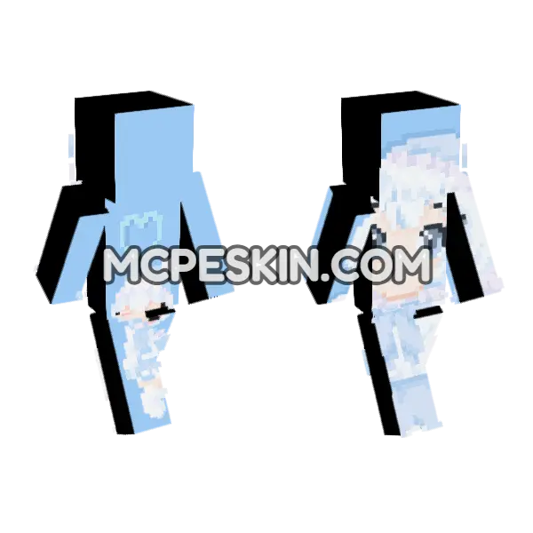 Pastel Blue Winter Outfit Minecraft Bedrock skin, front and back