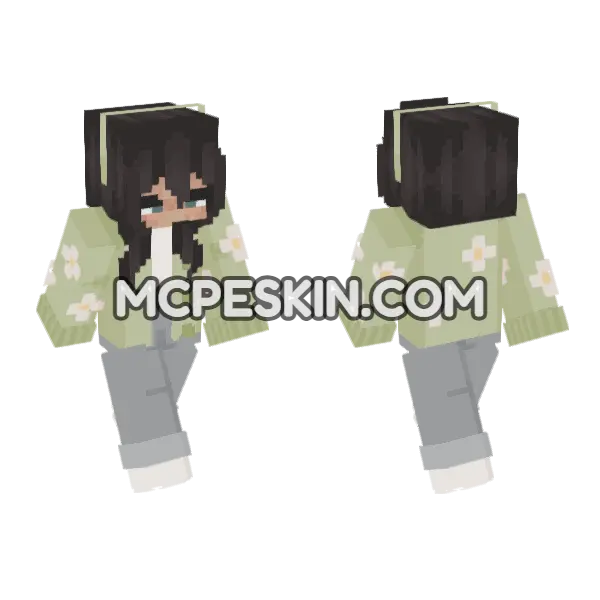 Pastel Floral Cardigan Minecraft Bedrock skin, front and back