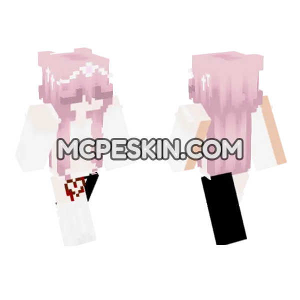 Pastel Pink Hair Girl Minecraft Bedrock skin, front and back