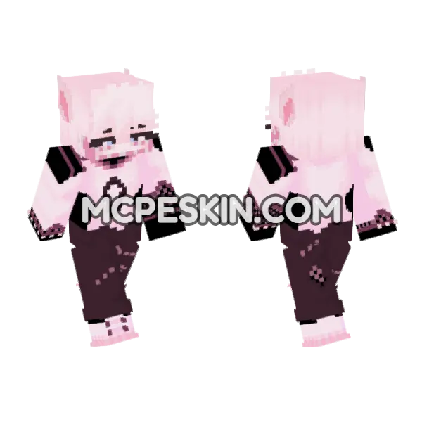 Pink Aesthetic Outfit Minecraft Bedrock skin, front and back