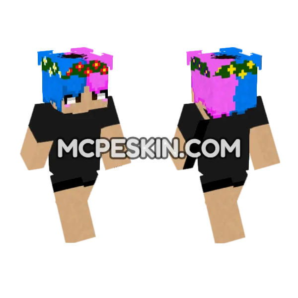 Pink and Blue Hair Minecraft Bedrock skin, front and back