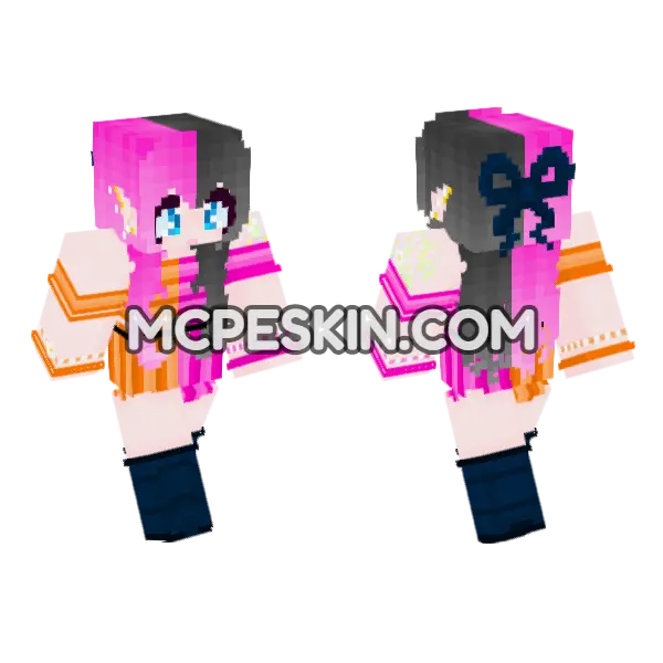 Pink And Grey Hair Girl Minecraft Bedrock skin, front and back