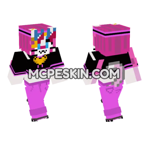 Pink And White Clown Minecraft Bedrock skin, front and back
