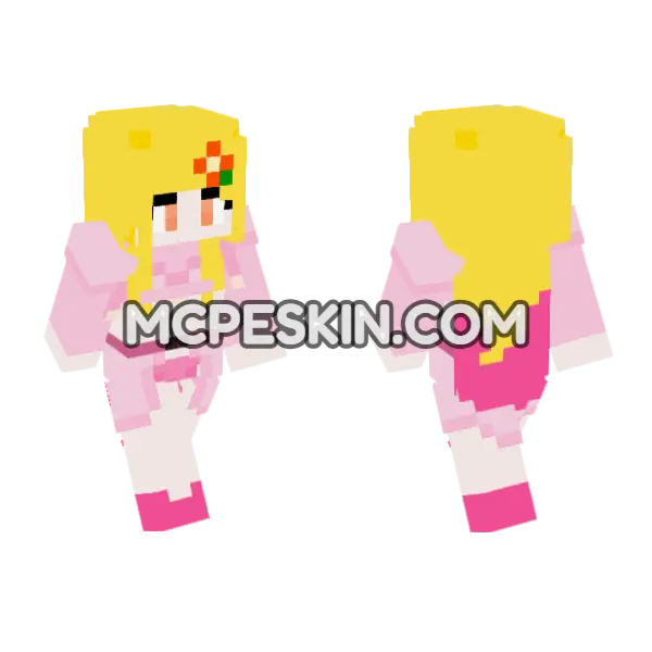 Pink Anime Girl Minecraft Bedrock skin, front and back
