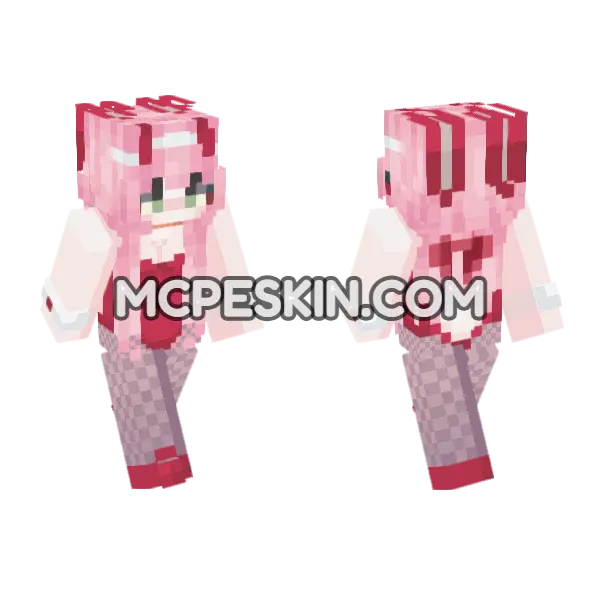 Pink Bunny Girl Minecraft Bedrock skin, front and back