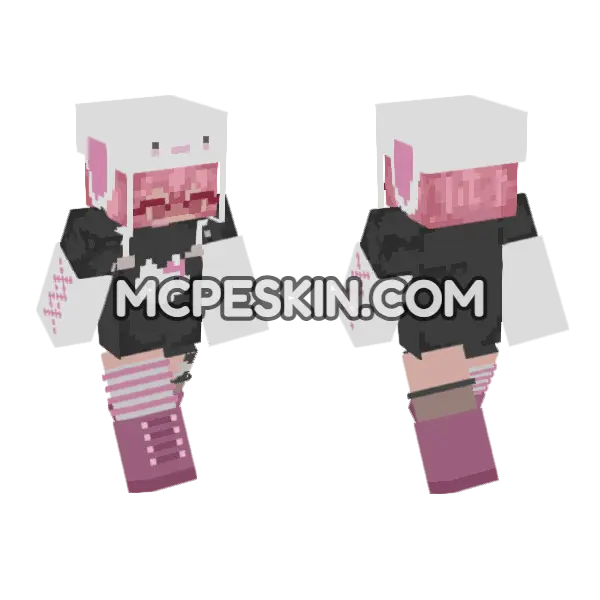 Pink Bunny Girl Minecraft Bedrock skin, front and back