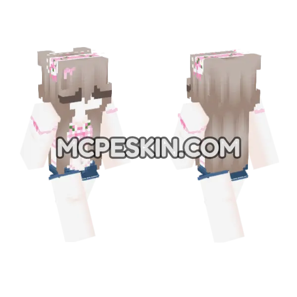 Pink Bunny Girl Minecraft Bedrock skin, front and back