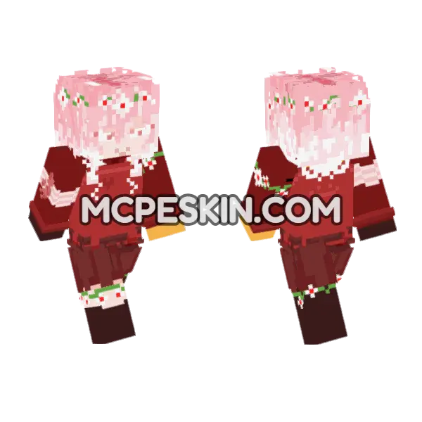Pink Cherry Blossom Outfit Minecraft Bedrock skin, front and back
