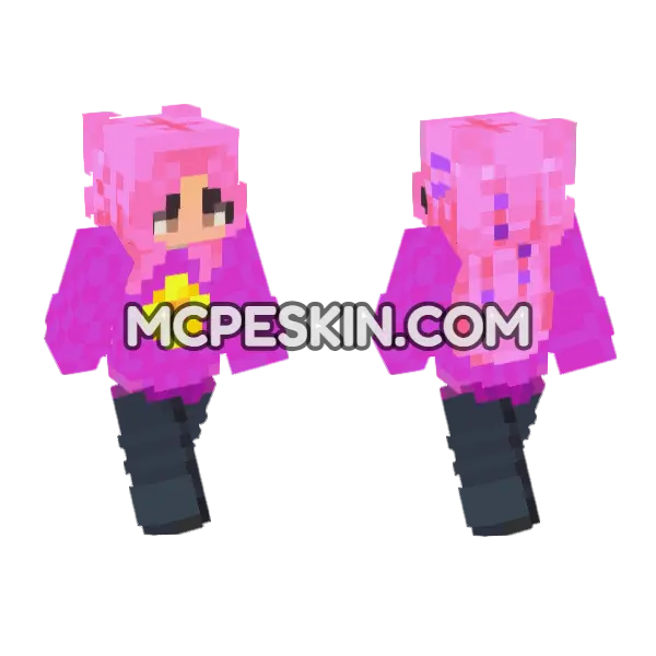 Pink Hair Girl Minecraft Bedrock skin, front and back