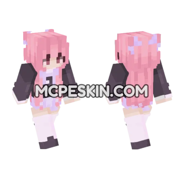 Pink Hair Girl Minecraft Bedrock skin, front and back