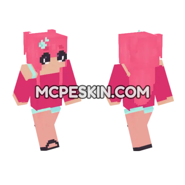 Pink Hair Girl Minecraft Bedrock skin, front and back