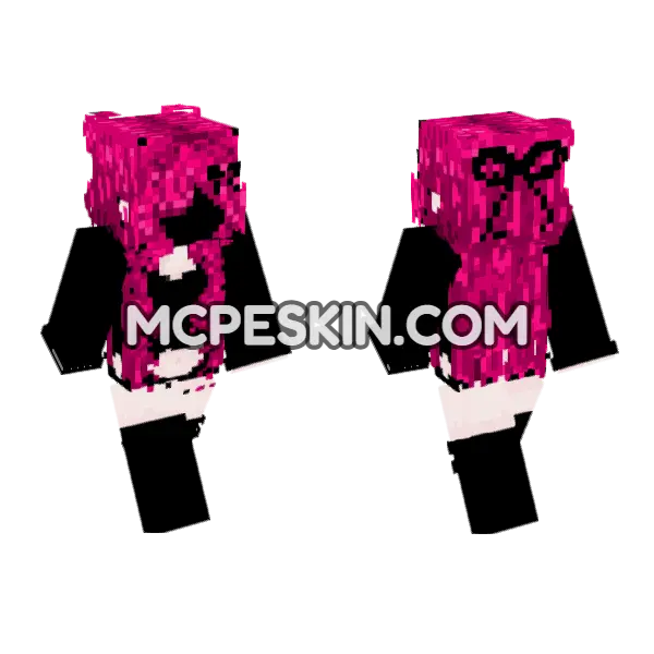 Pink Hair Schoolgirl Minecraft Bedrock skin, front and back
