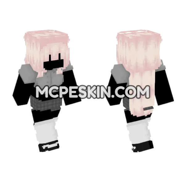 Pink Hair Schoolgirl Outfit Minecraft Bedrock skin, front and back