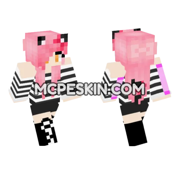 Pink Haired Girl Minecraft Bedrock skin, front and back